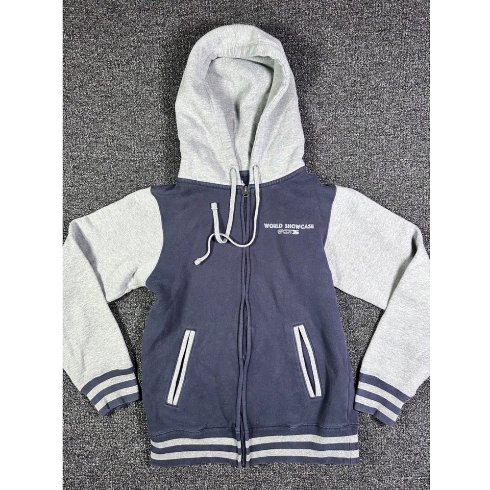 Disney Parks EPCOT 35 World Showcase Zip Hoodie Navy Gray XS Anniversary Varsity